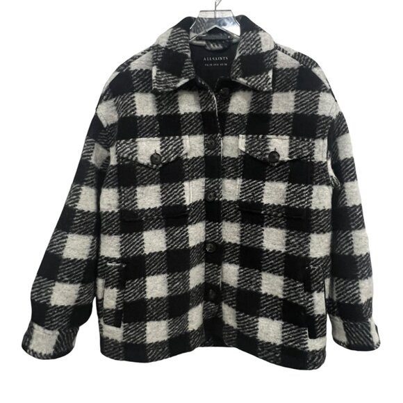 All Saints Fenix Check Jacket Coat Size US 6 Black White Button-Up Wool Blend - Picture 1 of 9